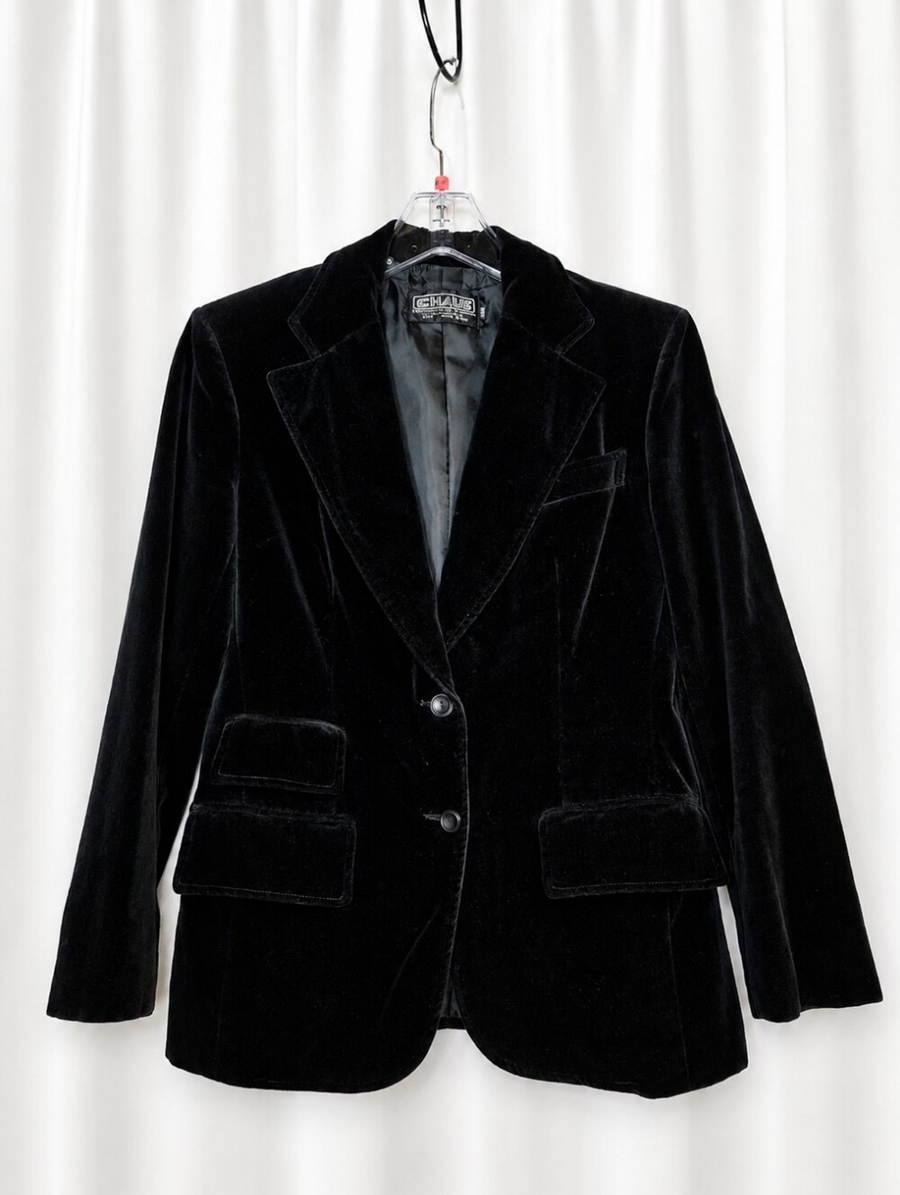 Vintage Chaus Black Velvet Single Breasted English Equestrian Blazer Jacket